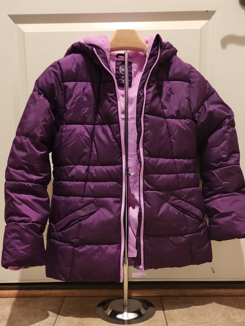 Wonder Nation Purple Puffer Winter Jacket Sherpa Lined Girls L 10-12 Like New